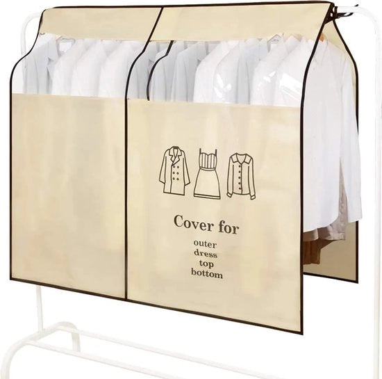 Due contenitori di abbigliamento impermeabili, respiranti, gonfiabili, lunghi, impermeabili e idrorepellenti, vetrino trasparente con adesivo, beige.