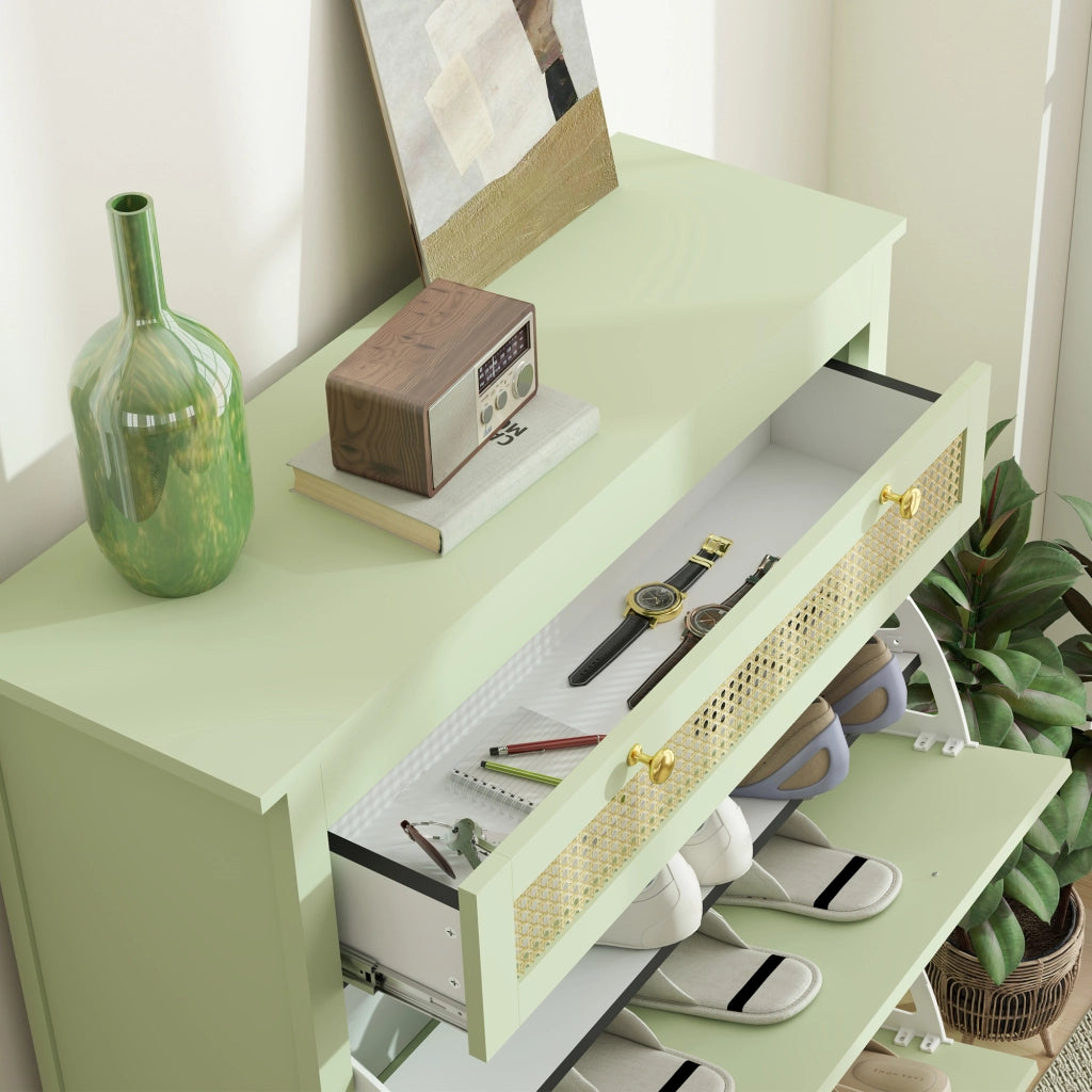 Scarpiera con Cassetto e Ante a Ribalta per 12 Paia ¨C Xylo ¨C Verde 88x30x120 cm