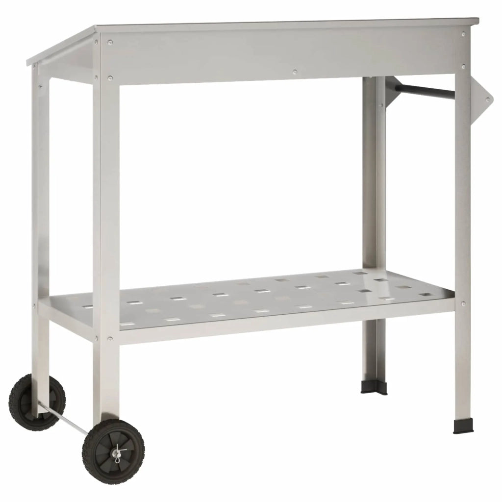 Tavolo da Vaso con Ruote 96 x 50 x 89 cm Acciaio Inox Argento 8014852
