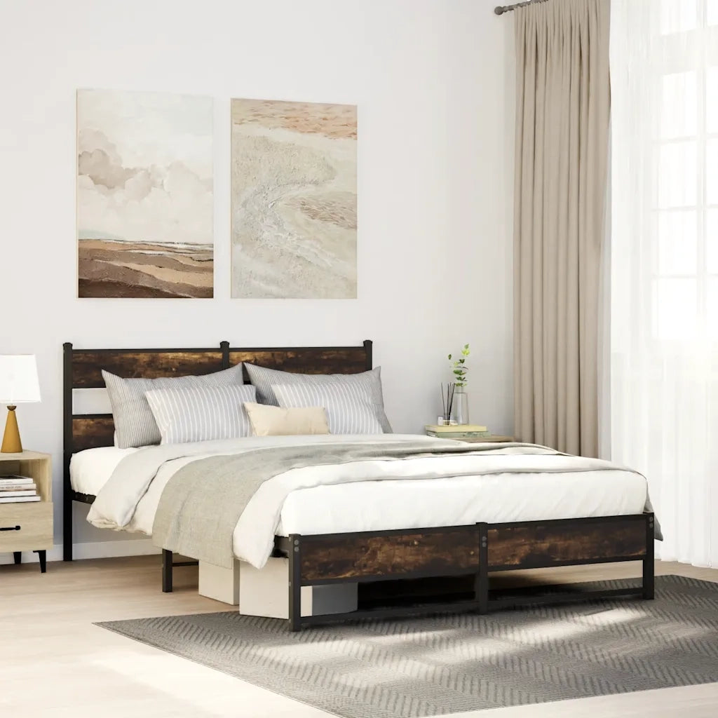 vidaXL Giroletto senza Materaso in Metallo Rovere Fumo 135x190 cm