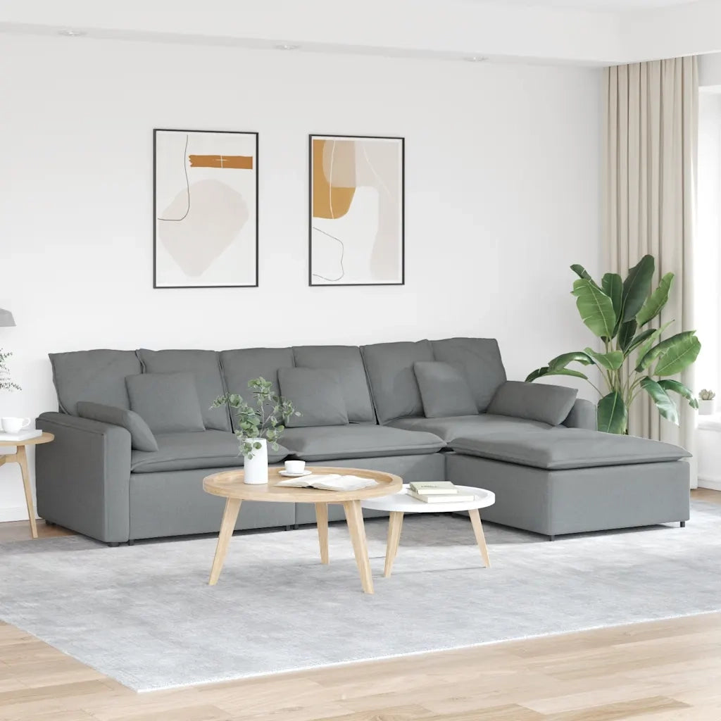 Divano Modulare con Poggiapiedi e Cuscini Grigio Chiaro 3321057