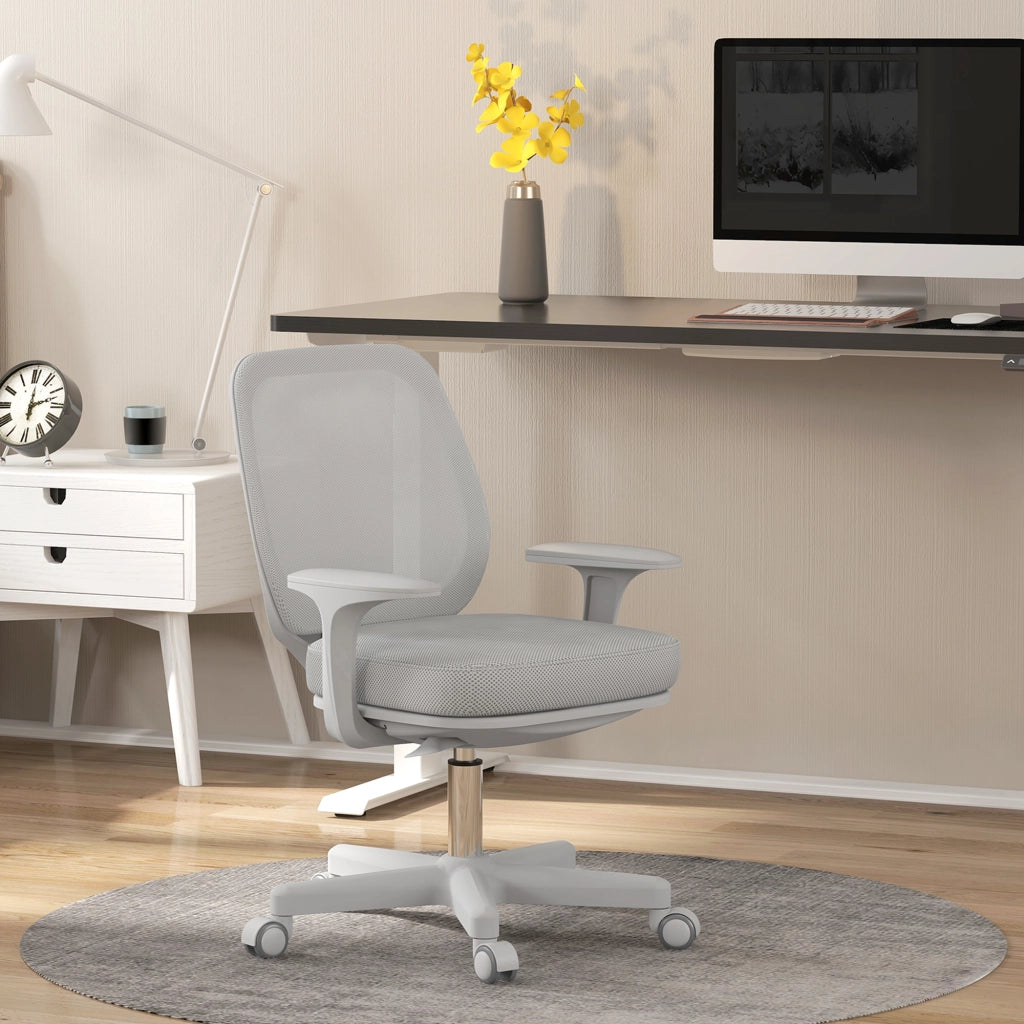 Sedia da ufficio con schienale in mesh, seduta regolabile, braccioli e rotelle ¨C Zephmum ¨C Grigio