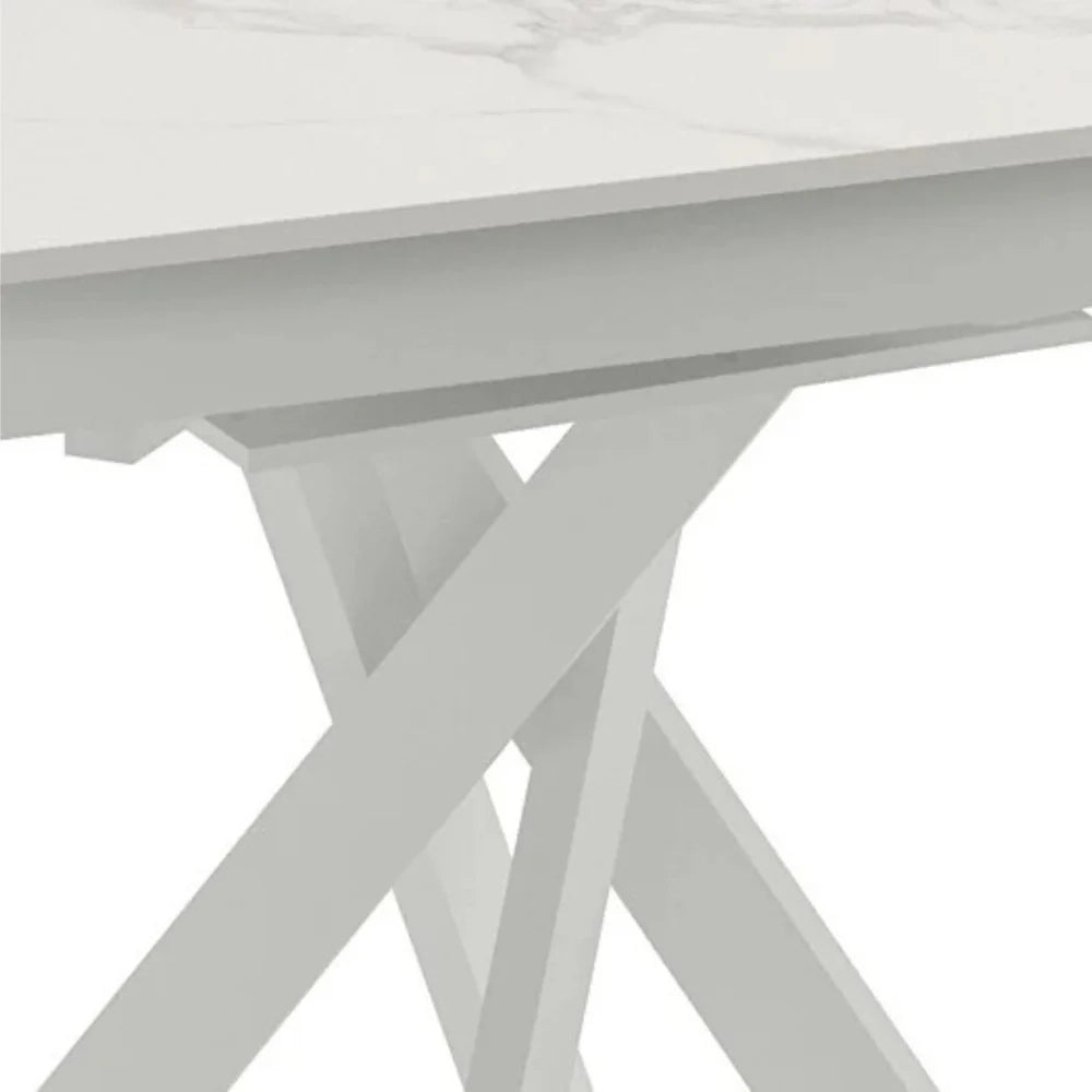 Tavolo da pranzo allungabile in ceramica effetto marmo bianco Drift 80-120x120 cm fino a 6 posti | Duzzle