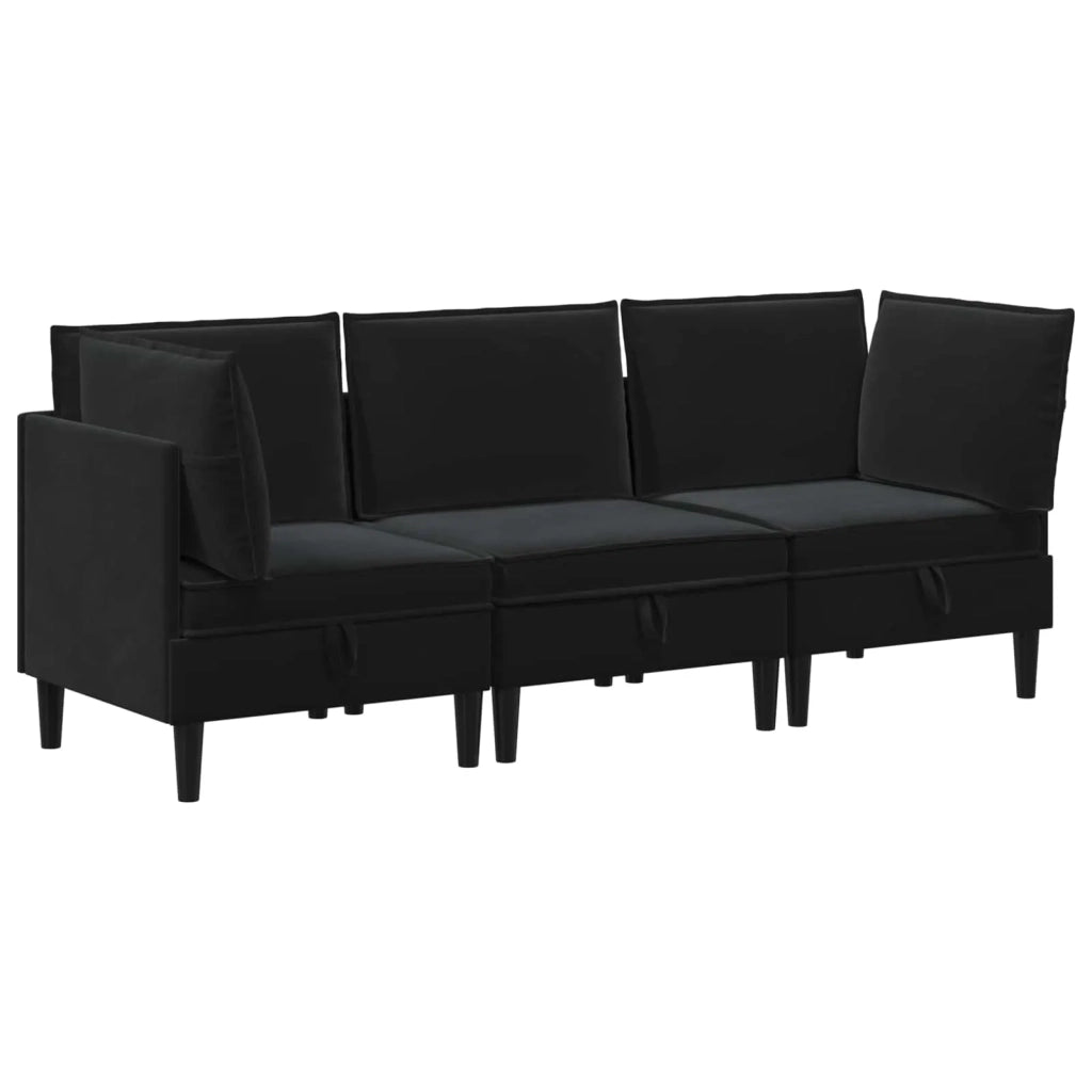 Set di mobili per il soggiorno con cuscino 3 pcs Nero Velluto