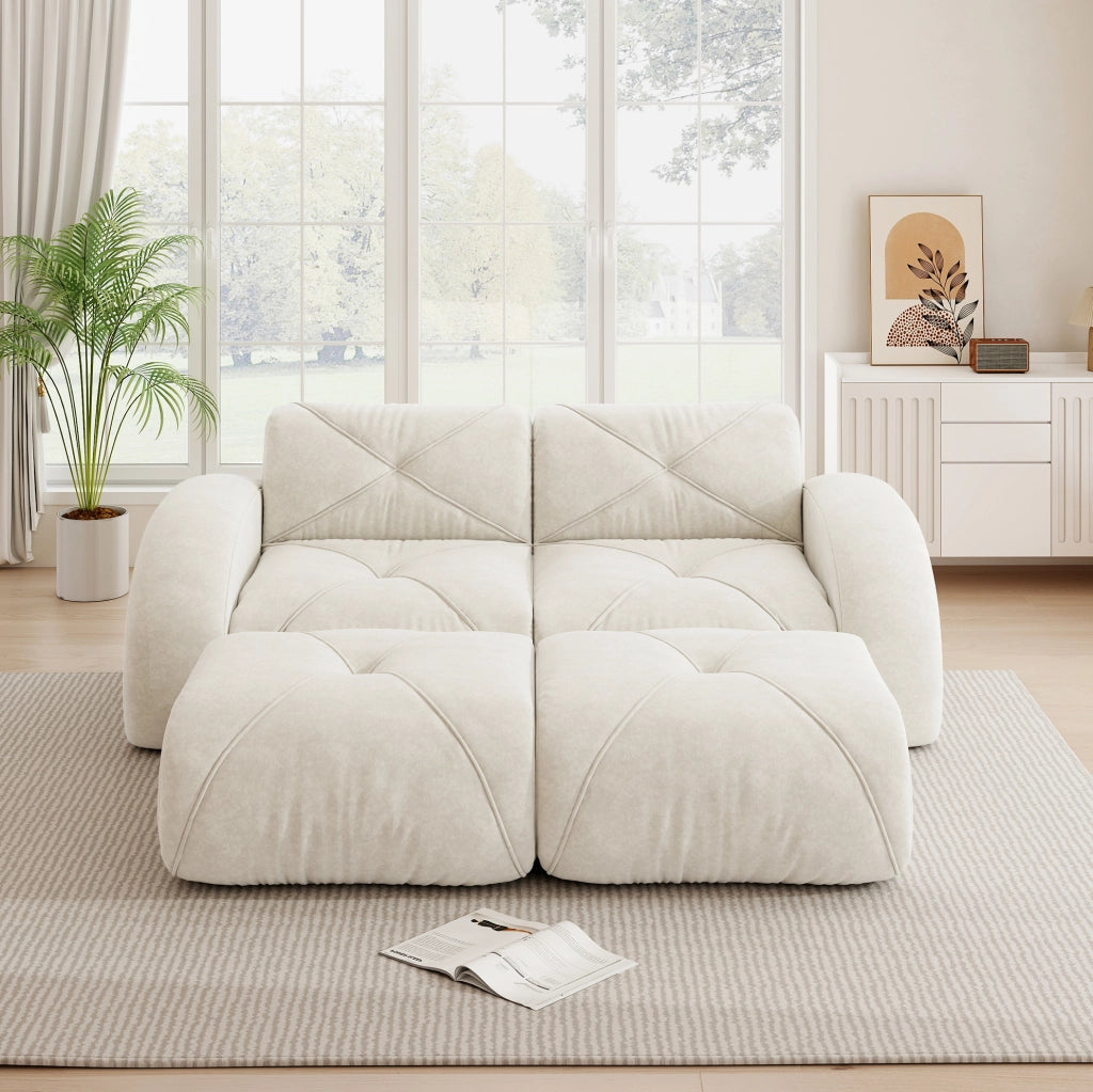 Divano modulare senza telaio in chenille beige chiaro 204x171x76 cm