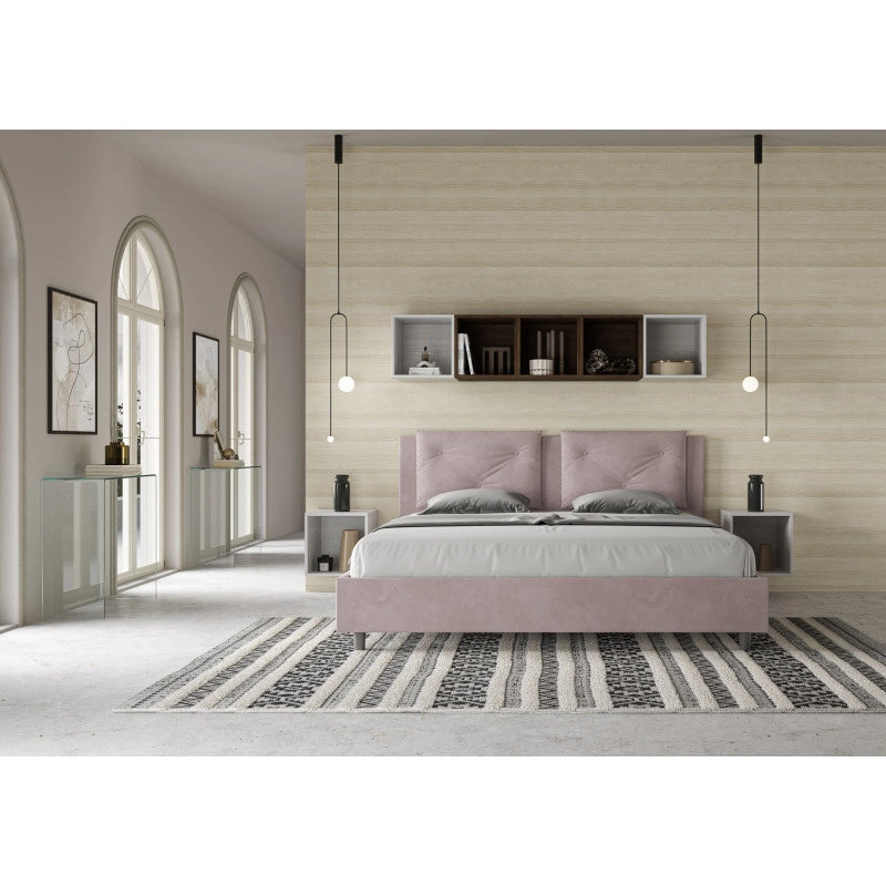 Letto imbottito Matrimoniale 190x200 cm Appia - Con rete,Glicine,Microfibra