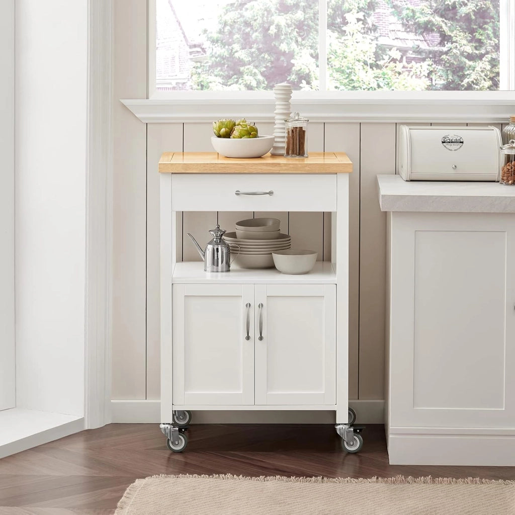 Carrello cucina salvaspazio con piano di lavoro – Mobile cucina con ruote, ideale come mobiletto cucina, credenza compatta o mobile microonde – Disponibile in Bianco 60x92x45cm FKW22-WN