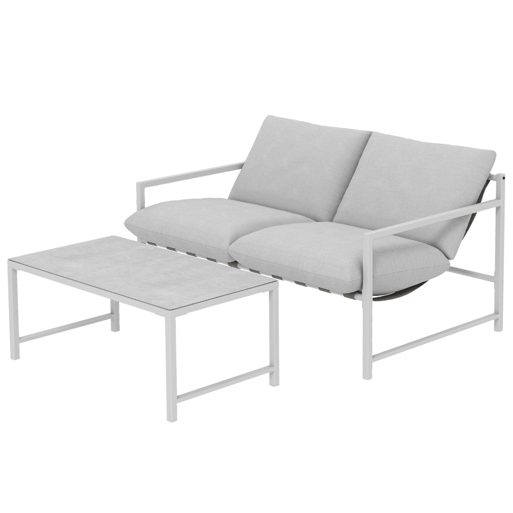 Divano 2 posti con cuscini e tavolo basso in vetro ¨C zephmum ¨C grigio chiaro 125x80x64cm