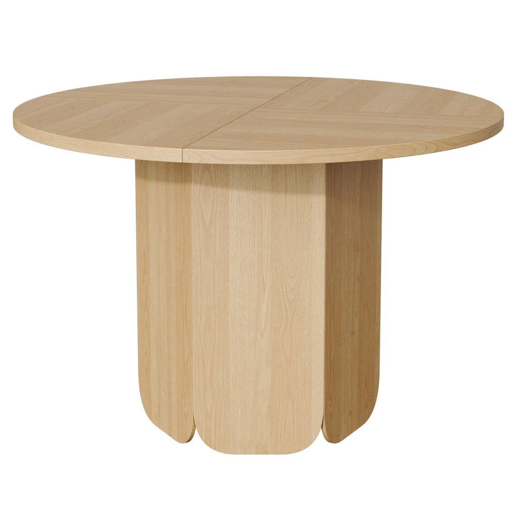 Tavolo da pranzo rotondo 120 cm in MDF colore rovere; stile nordico per 4-6 persone