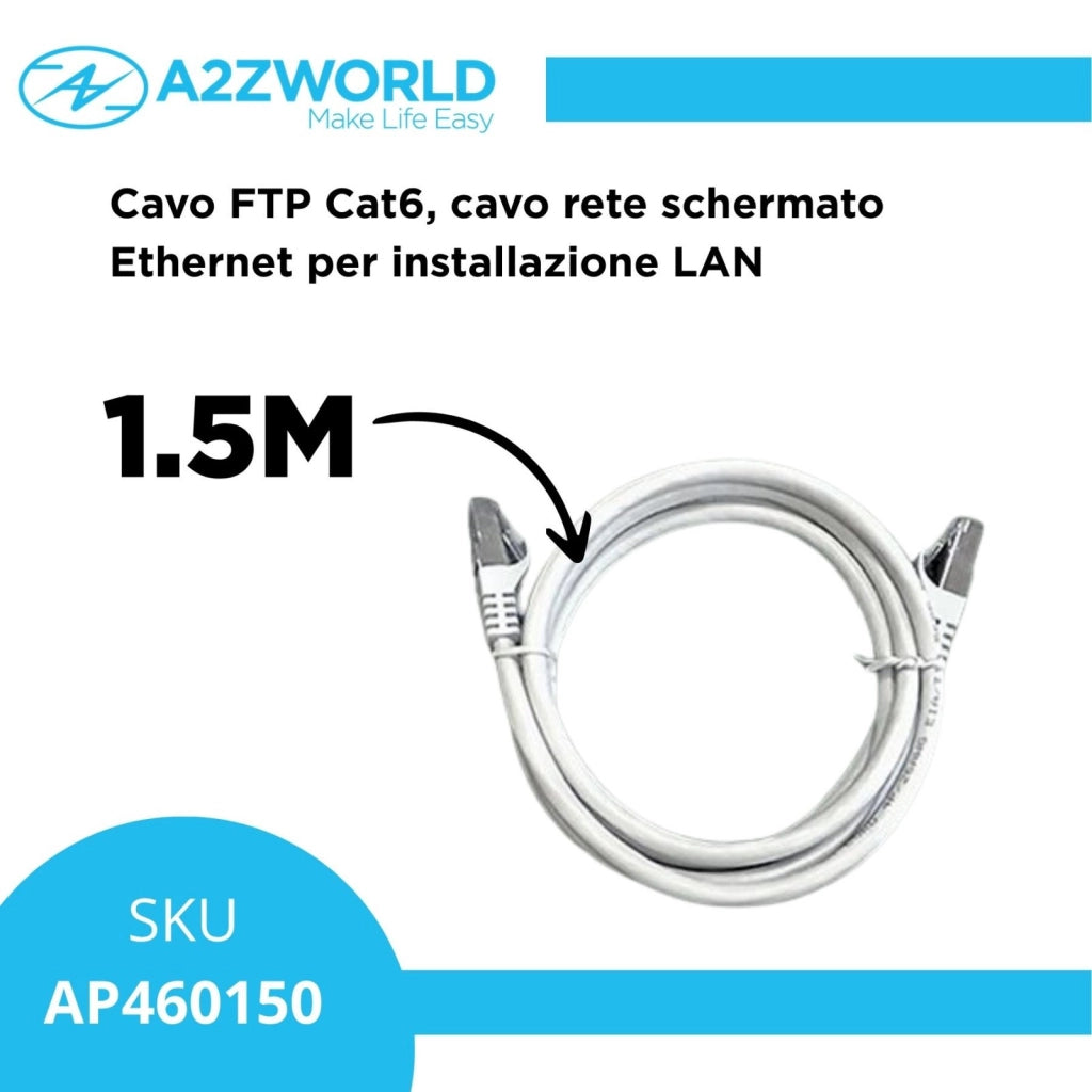 Cavo Ethernet Cat6 FTP RJ45, Patch Cord Schermato LAN, Varie Lunghezze (1.5M)