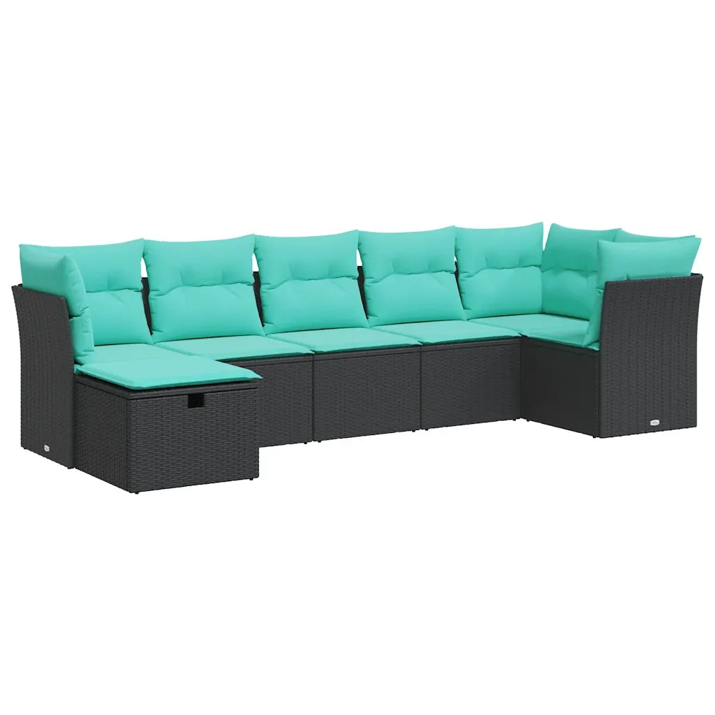 Set Divani da Giardino con Cuscini 7pz Nero Polyrattan