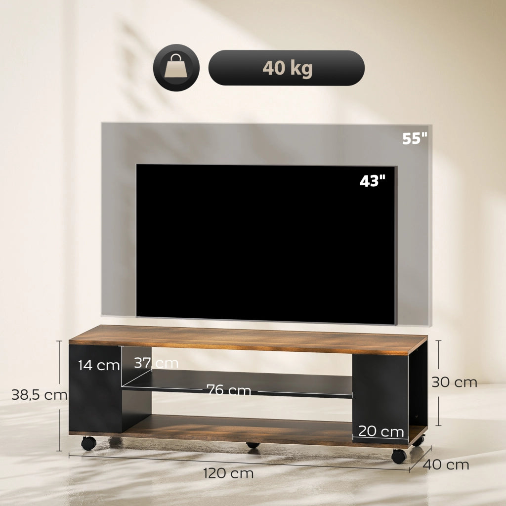 Mobile TV con Ruote 4 Ripiani ¨C Minimal ¨C 120x40x38,5 cm Nogal Nero