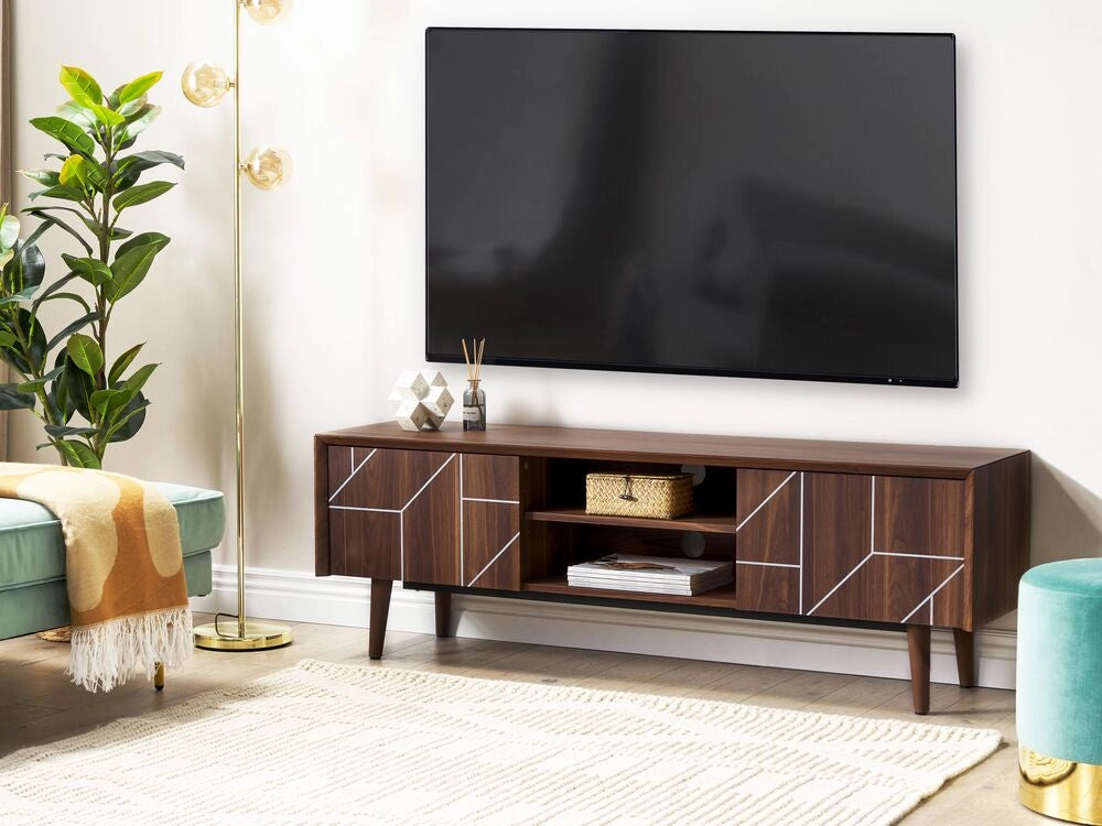Mobile TV in colore legno scuro con 2 scomparti e 2 ripiani stile retrò soggiorno camera da letto
