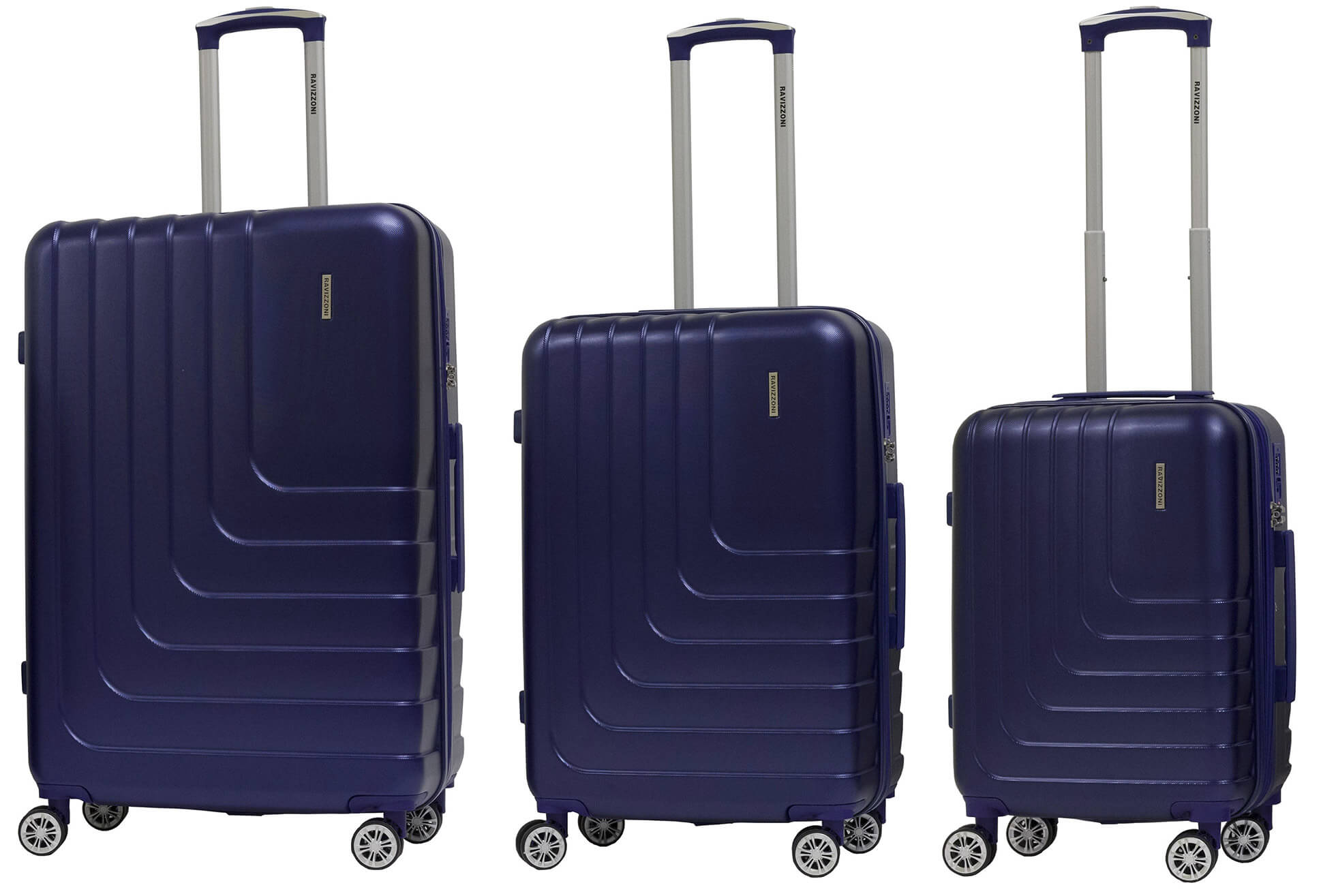 Set 3 Valigie Trolley Rigide in ABS 4 Ruote TSA Ravizzoni Titanio Blu