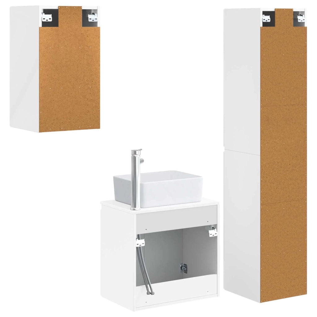 Set di mobili per il bagno 3 pz Bianco Lucido 3406077