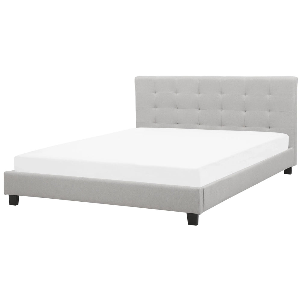 Letto imbottito tessuto grigio chiaro rete a doghe testiera trapuntata 180 x 200 cm
