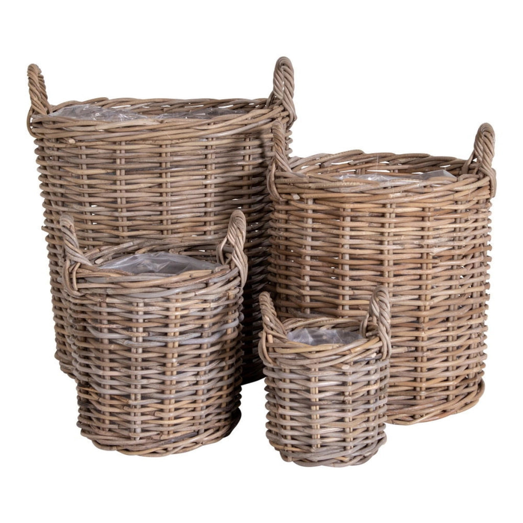 Set di 4 Cesti Portaoggetti Caor, Marrone, Rattan, 20x20x28 cm