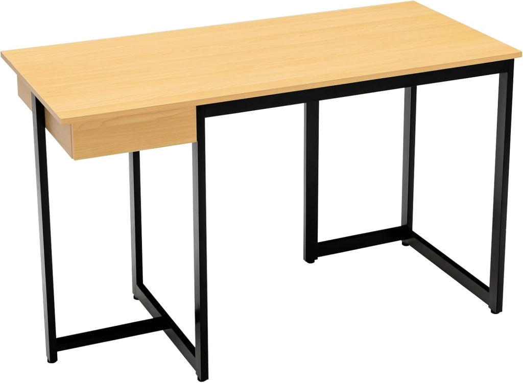 Scrivania con Cassetto, 120 × 55 cm, Scrivania per Computer con Telaio in Metallo Rinforzato e Poggiapiedi Regolabili, Moderno Tavolo da Ufficio per Camera da Letto, Studio e Ufficio
