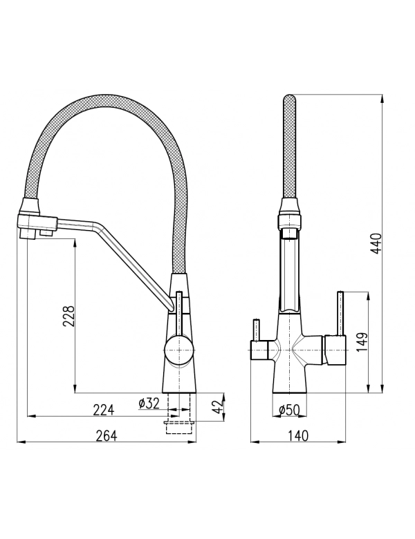 Miscelatore lavello SEINA con separatore acqua potabile H.44 cm