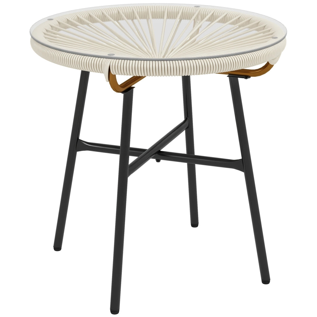 Tavolino da giardino rotondo in rattan sintetico con piano in vetro temperato ?50x50 cm ¨C Xylo ¨C Crema