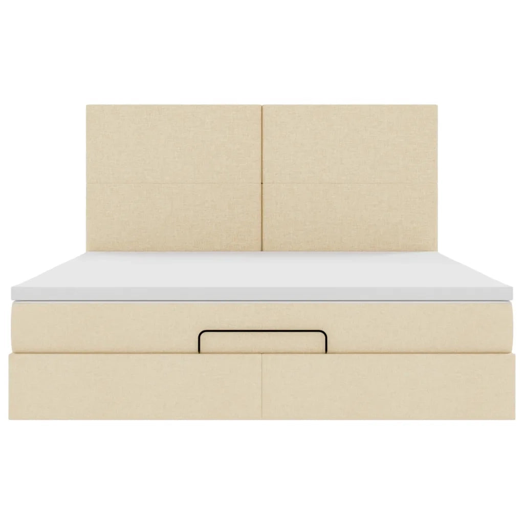 Struttura Letto Pouf con Materasso Crema 180x200 cm in Tessuto