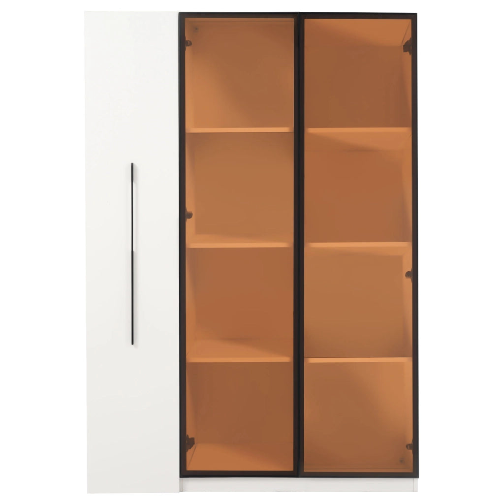 Vetrina LED in MDF 110,5x35x160 cm con anta in vetro colorato e vano laterale estraibile, bianca