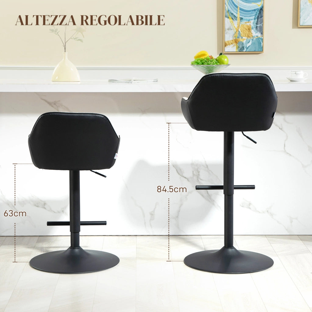 Sgabelli Imbottiti con Schienale e Braccioli ¨C Minimal ¨C Nero Grigio Chiaro, 52.5x53x86.5-108 cm