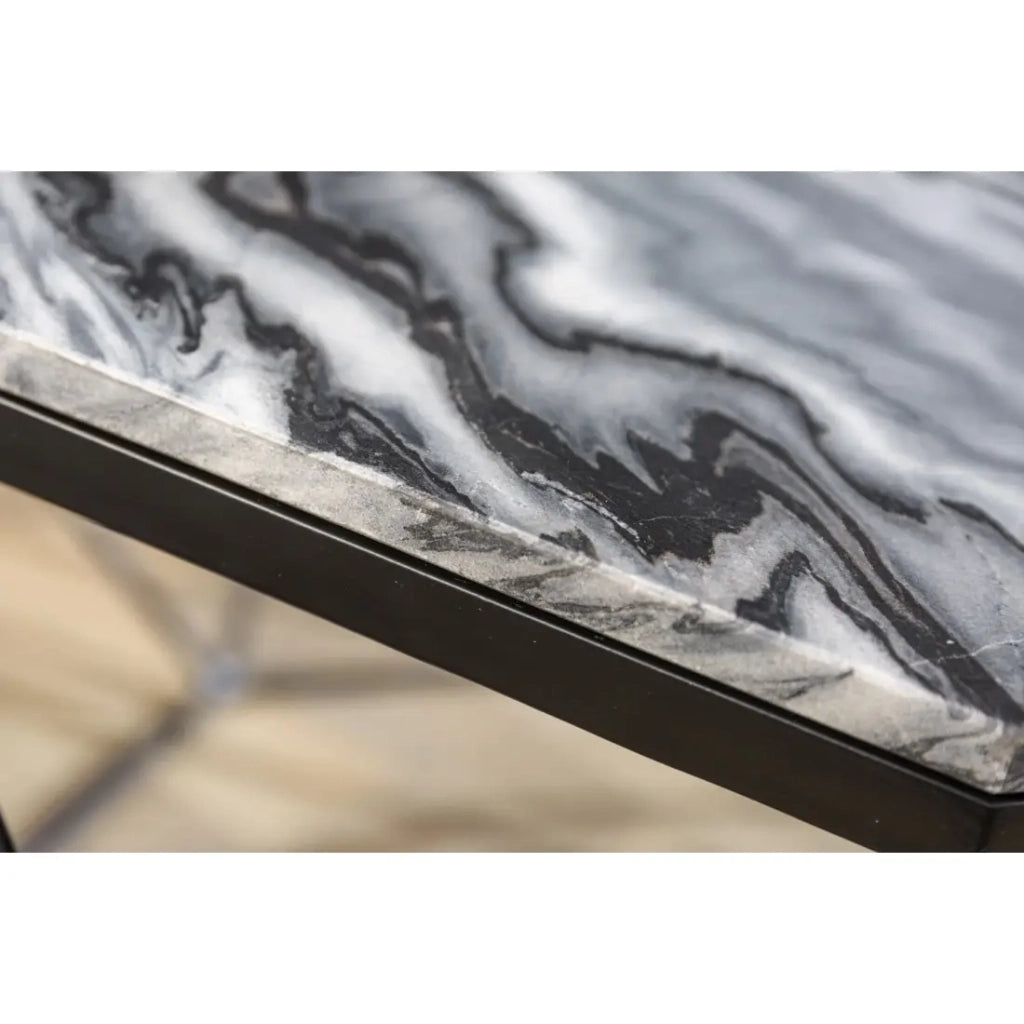 Tavolino basso NEXORA 70 cm in marmo grigio e metallo nero design geometrico