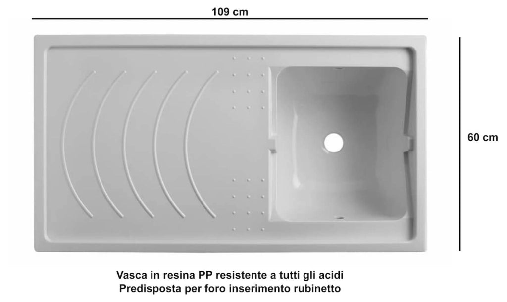 Lavatoio e Coprilavatrice in PVC 109x60x89 cm Forlani Tidy Bianco Lato Destro