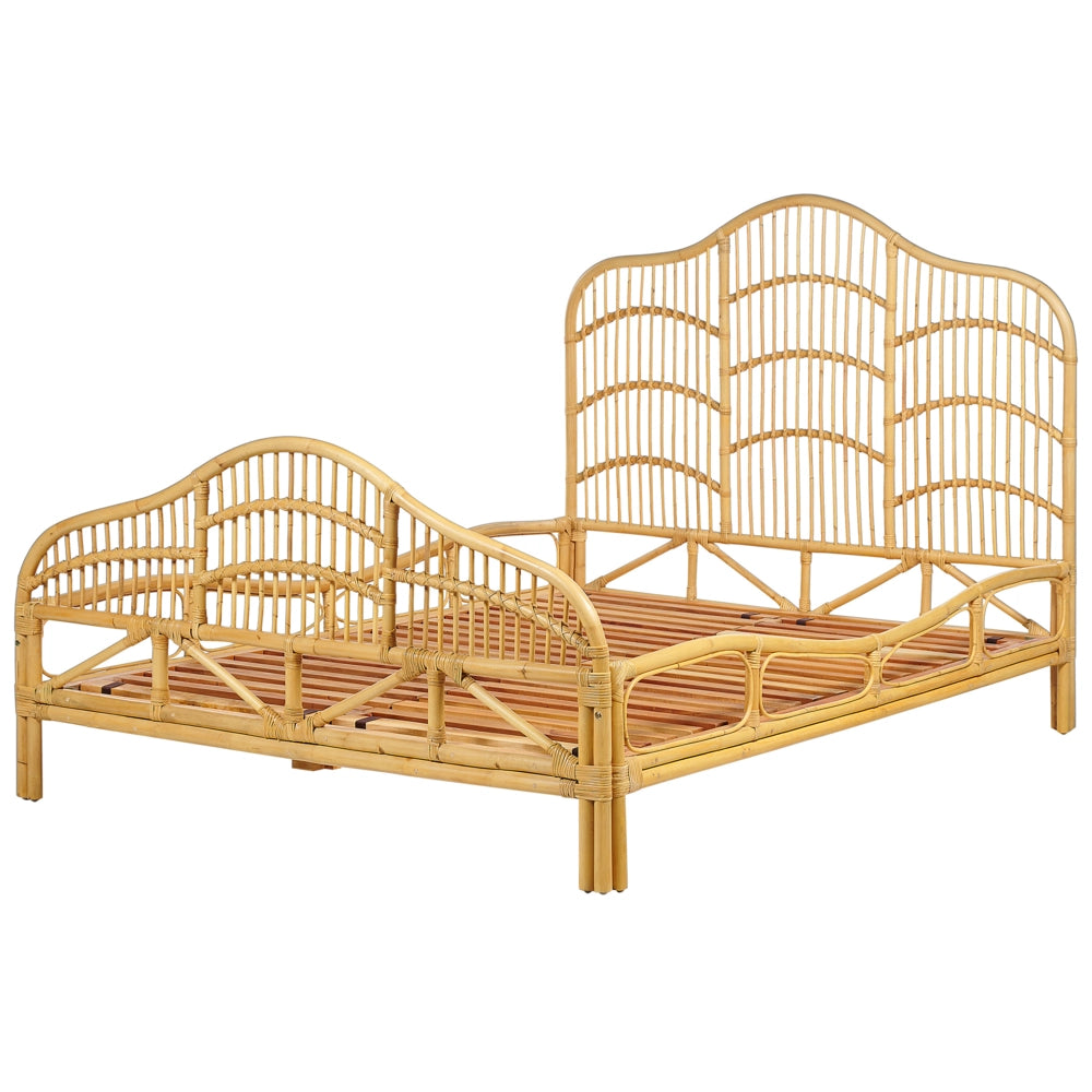 Letto a pannello Legno chiaro Rattan Mogano Legno UE Doppio 140x200 cm Telaio a doghe Base letto Intrecciato Testiera decorativa Moderna Boho