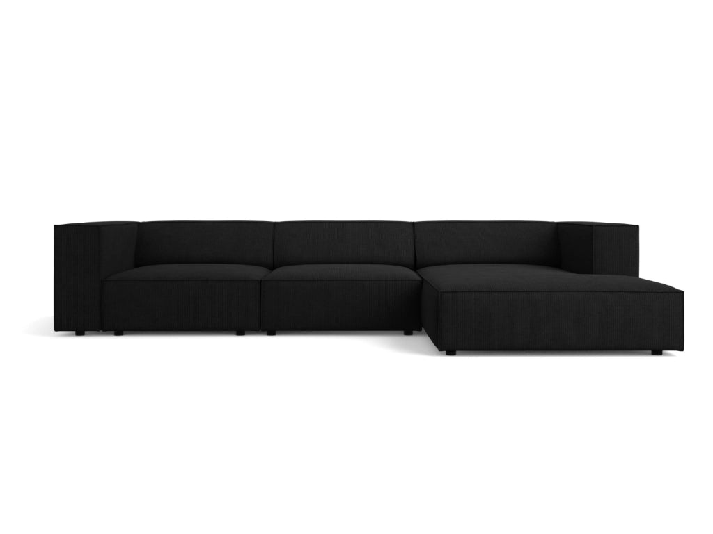 Cosmopolitan Design - Divano angolare destro "Arendal" 4 posti in ciniglia con effetto a coste nero 