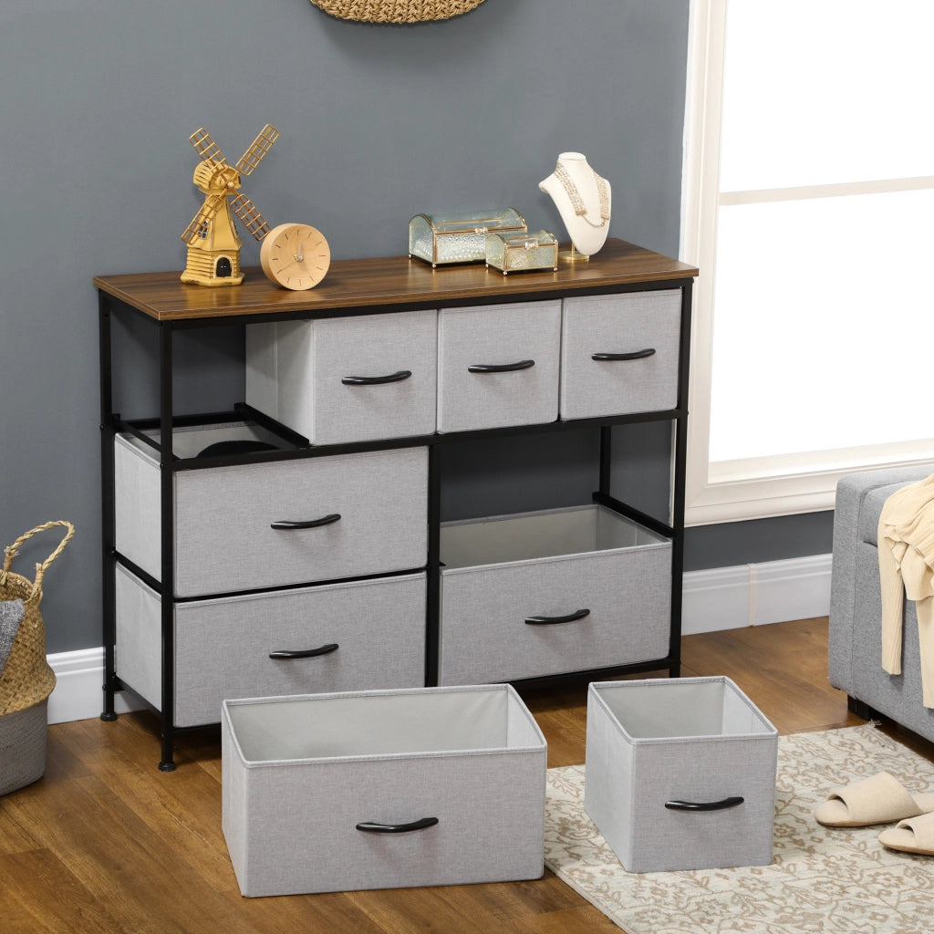 Cassettiera 8 cassetti tessuto pieghevole ¨C zephmum ¨C nero metallo 100x30x78 cm