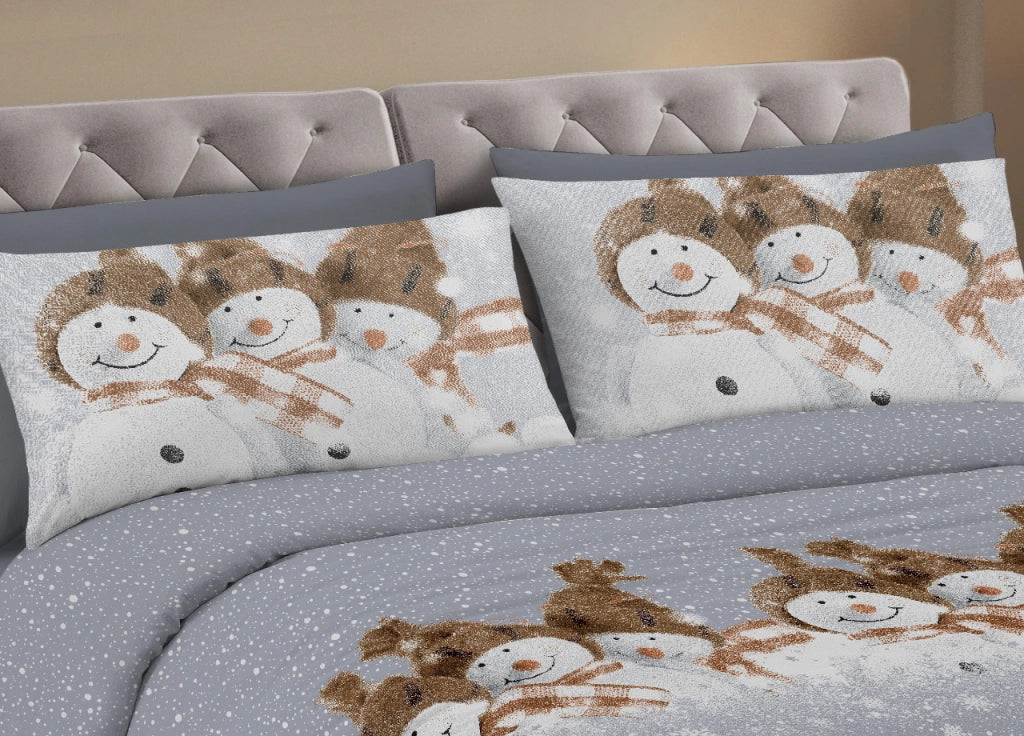 Copripiumino Sacco Piumone Pensieri Delicati Cotone Disegno Snowman - Singolo - Beige