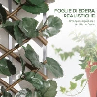 Siepe Artificiale a 2 Sezioni da 356 Foglie di Edera, in Poliestere e Rattan, 200x100 cm, Verde e Marrone