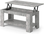 Tavolino soggiorno Lorenz, Calcestruzzo, 100 x 50 cm con funzione di sollevamento, con meccanismo di sollevamento e piano del tavolo regolabile in altezza
