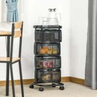 Carrello Portavivande con 4 Cestelli, Piano d'Appoggio e Ruote, in Acciaio e PP, 33x33x77 cm