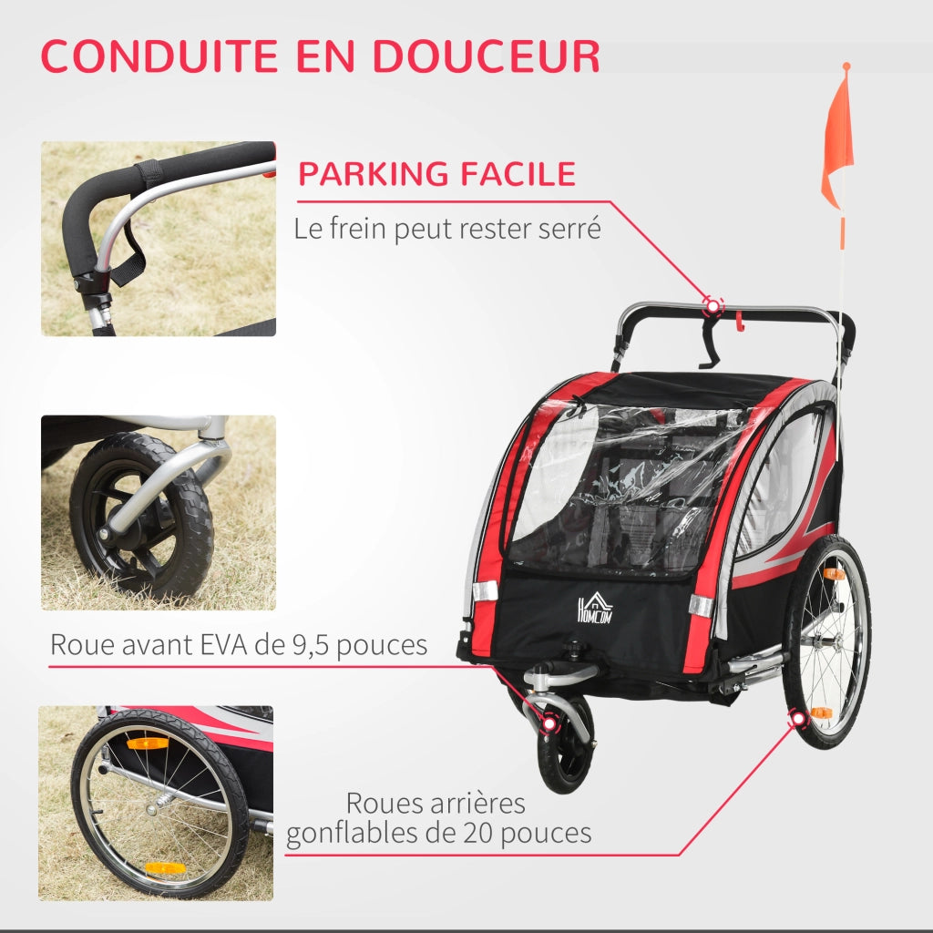 Rimorchio bici per bambini 2 in 1 convertibile in passeggino jogger ¨C Xylo ¨C capacit¨¤ 26,4 kg, rosso