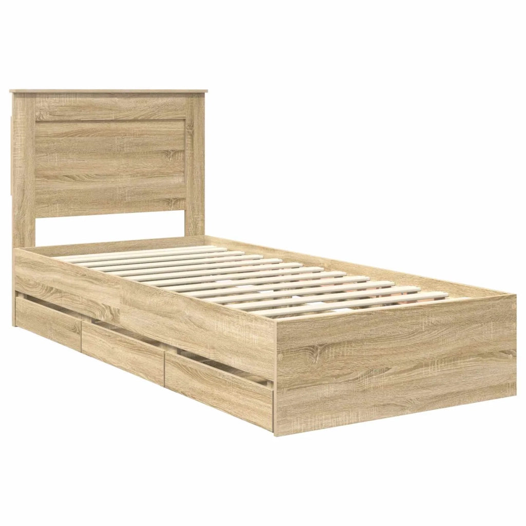 Struttura del letto con cassetto Rovere Sonoma 75 x 190 cm