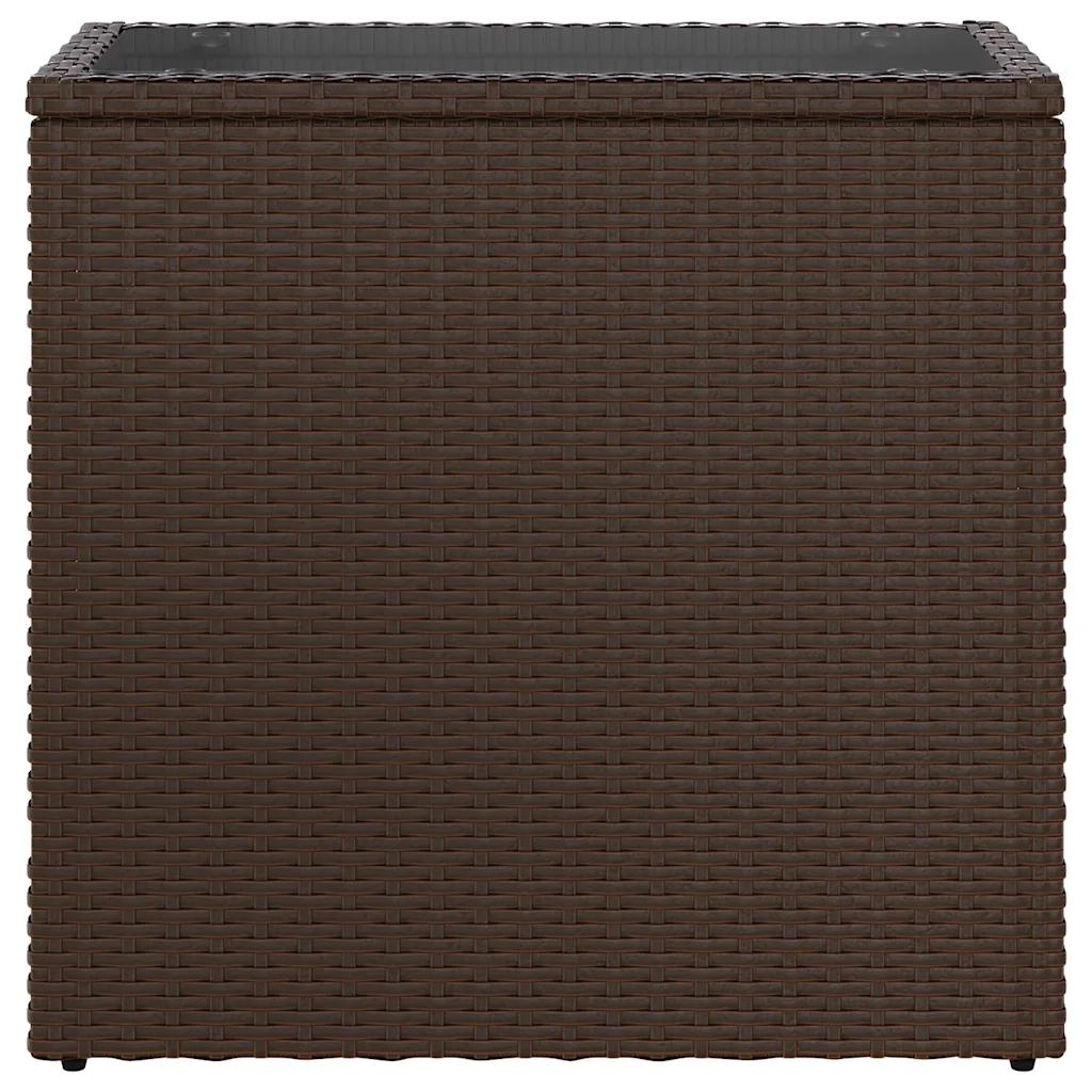 Tavolino Giardino Piano Vetro Marrone 58x27,5x55 cm Polyrattan 366214