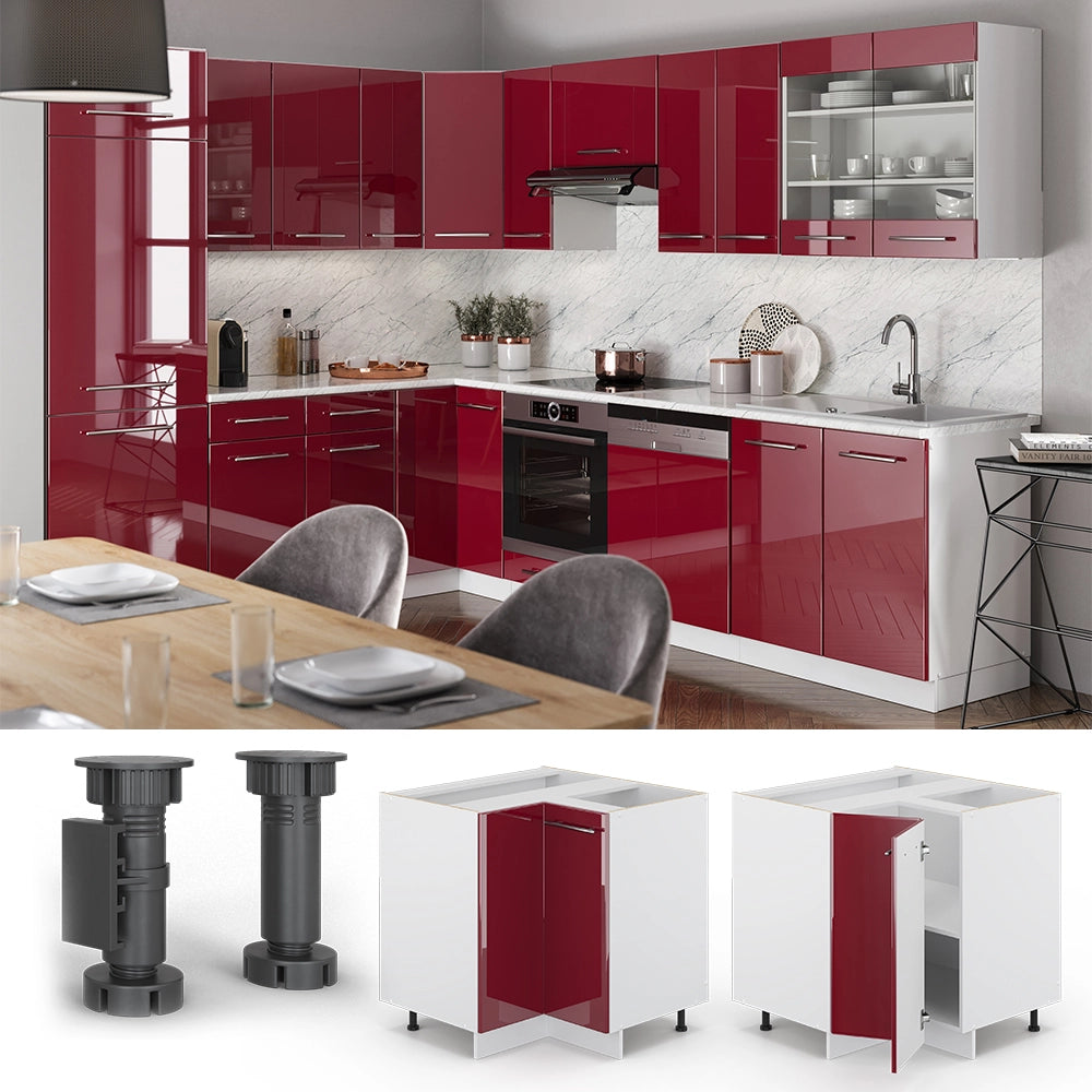 Vicco Mobile ad angolo cucina Rosso bordeaux lucido 80.5 cm senza piano di lavoro