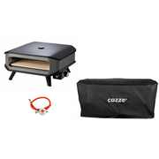 COZZE Forno per pizza a gas 17" XXL con termometro fino a 400°  42.5 x 42.5 cm include erogatore e copertura