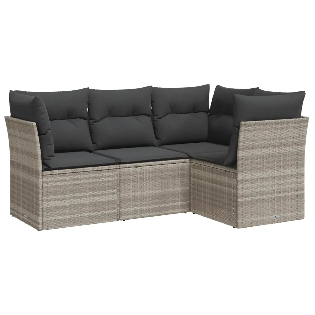 Set Divano da Giardino 4pz | Set Salotto da Giardino con Cuscini Grigio Chiaro Polyrattan