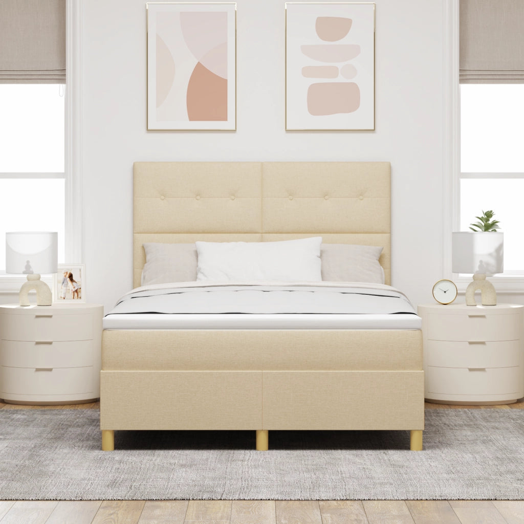 Letto con box spring e materasso crema 140x190 cm in tessuto