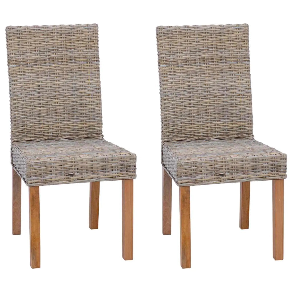 Sedia da pranzo 2 pcs Rattan Kubu e Legno Massello di Mogano