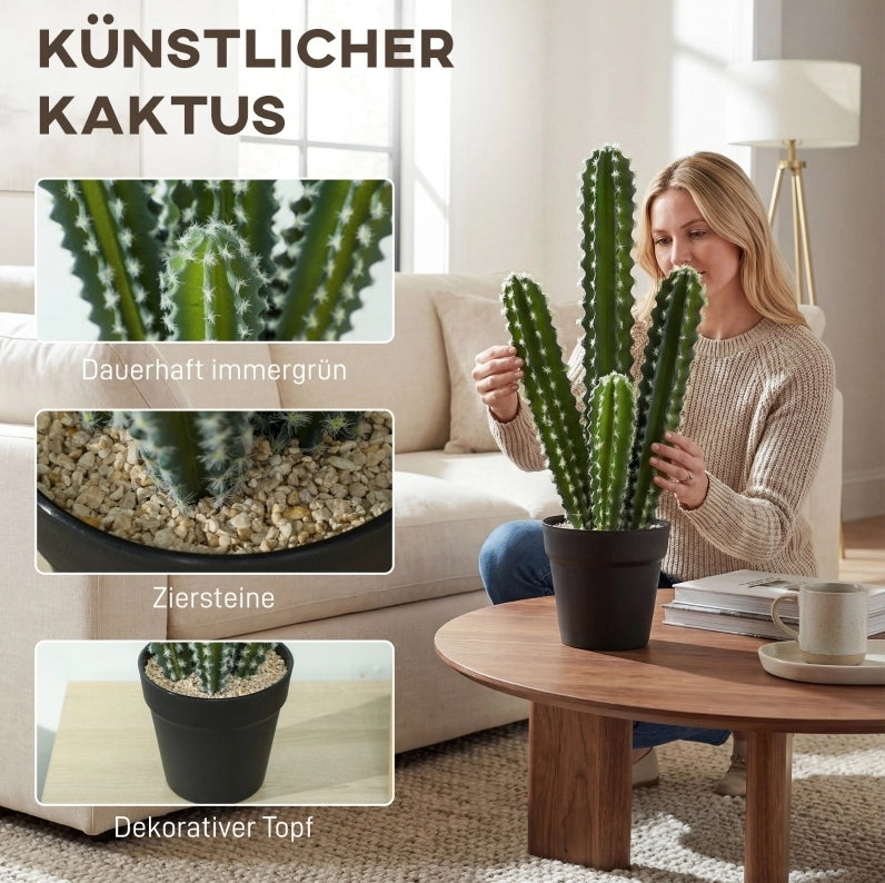 Pianta artificiale cactus 53 cm in plastica verde con vaso per interni