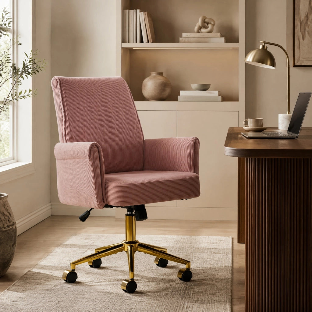 SEDIA DA UFFICIO GIREVOLE 61,5x29,5x49,5 cm Velluto a coste Rosa