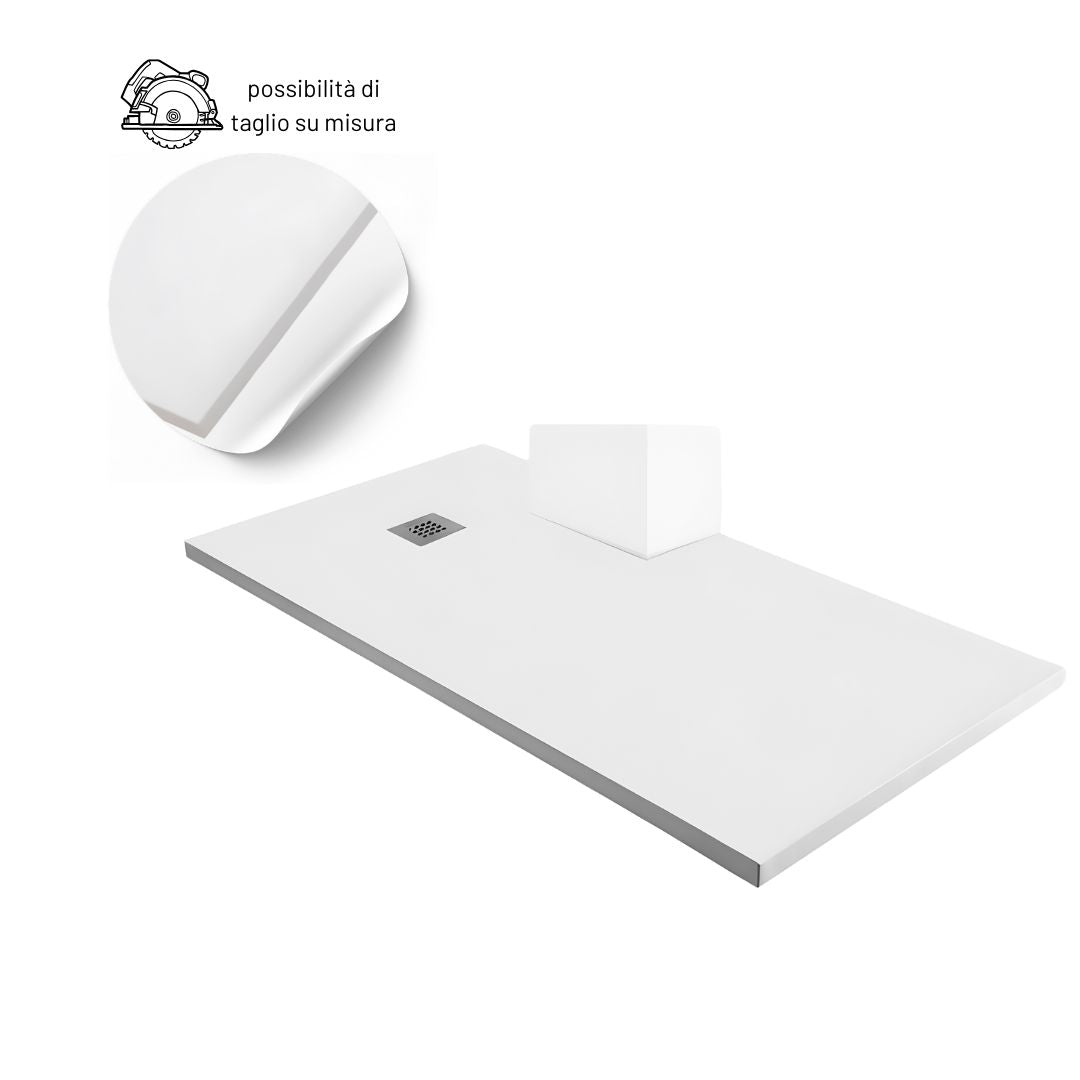 Piatto doccia mineral marmo resina antiscivolo h3,5 cm con piletta *** finitura- bianco opaco, misure l120 x p80 x h3...