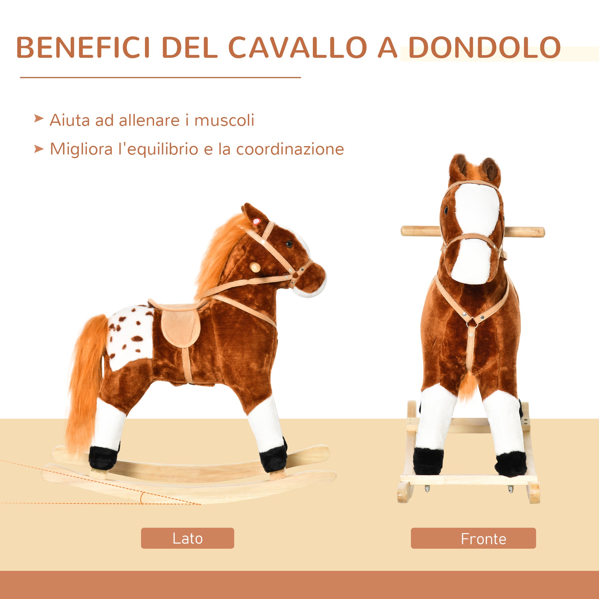 Easycomfort Cavallo a Dondolo in Peluche con Suoni per Bambini, Marrone