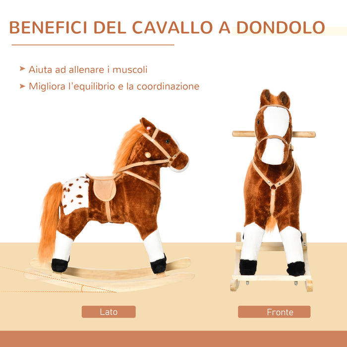 Easycomfort Cavallo a Dondolo in Peluche con Suoni per Bambini, Marrone