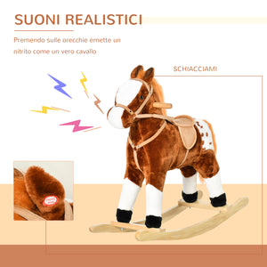 Easycomfort Cavallo a Dondolo in Peluche con Suoni per Bambini, Marrone